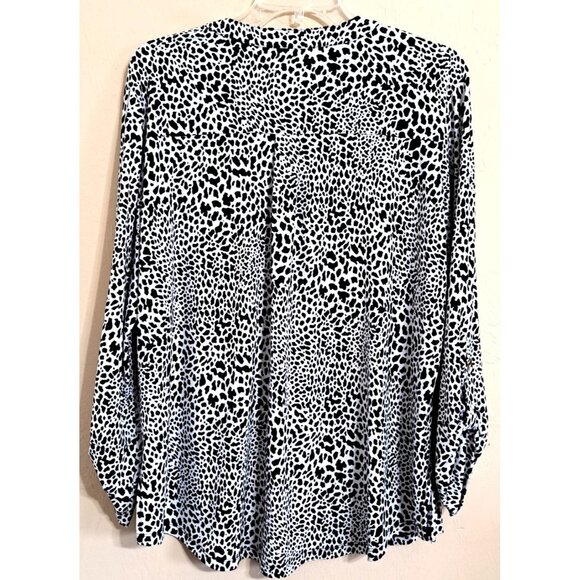 Michael Michael Kors Women's XL Half Zip Button Tab Sleeve V-Neck Multicolor Top - Picture 3 of 9